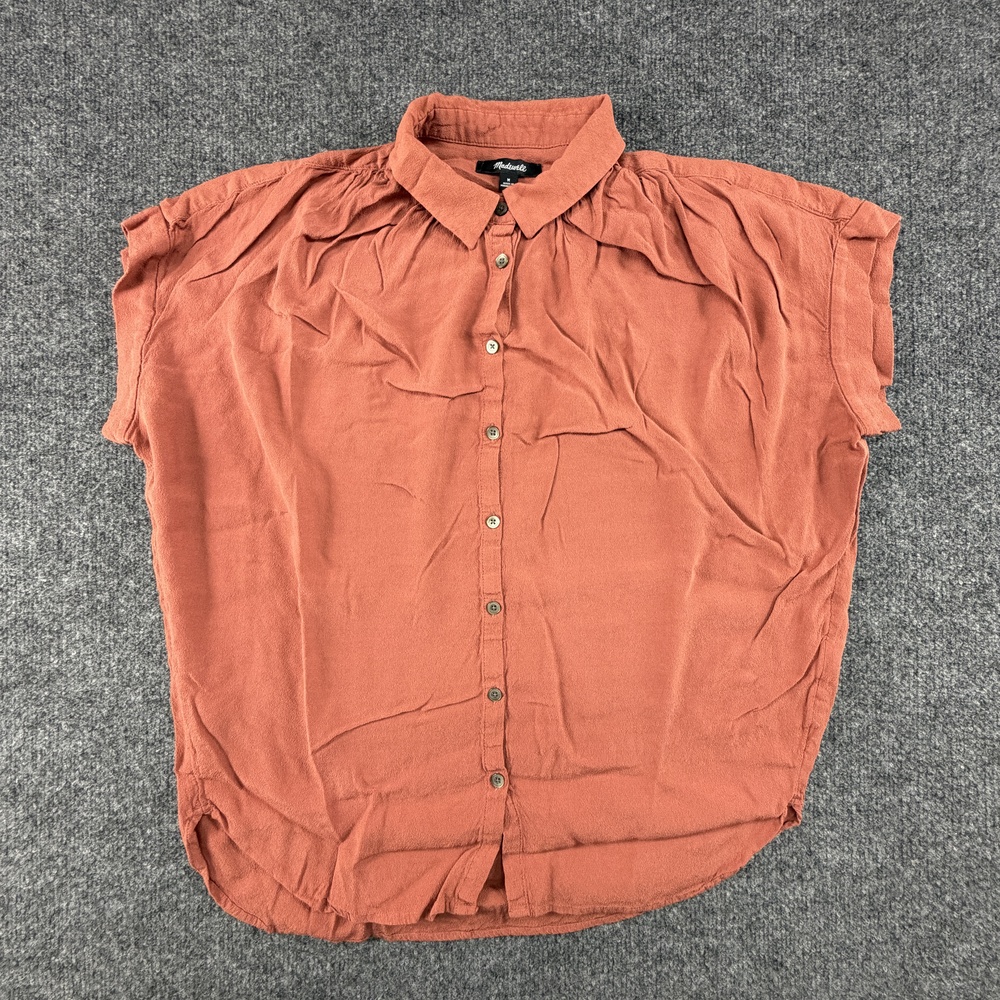 Madewell Blouse Womens Medium Orange Button Up Collared Cap Sleeve Viscose